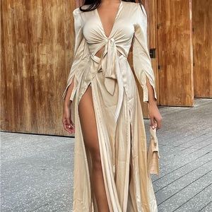 Entice Me Satin Maxi Dress in Cream, Never Worn - Tags Still On